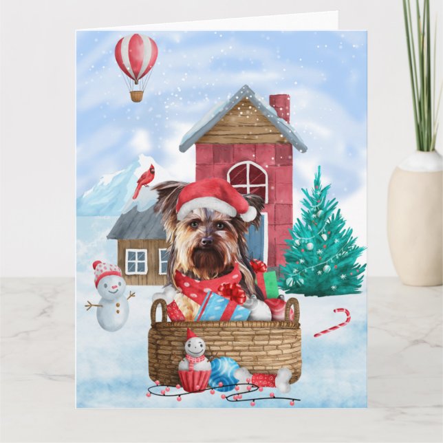 Yorkshire Terrier Dog In snow Christmas Dog House Card (Front)