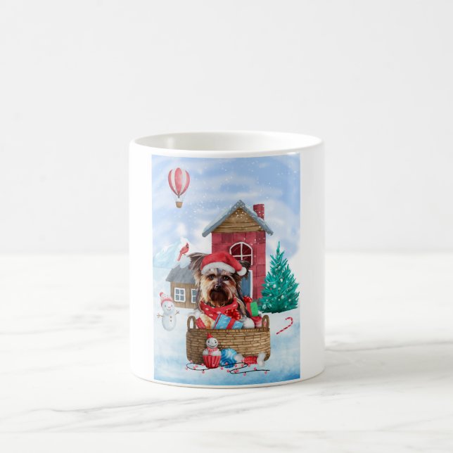 Yorkshire Terrier Dog In snow Christmas Dog House Coffee Mug (Center)