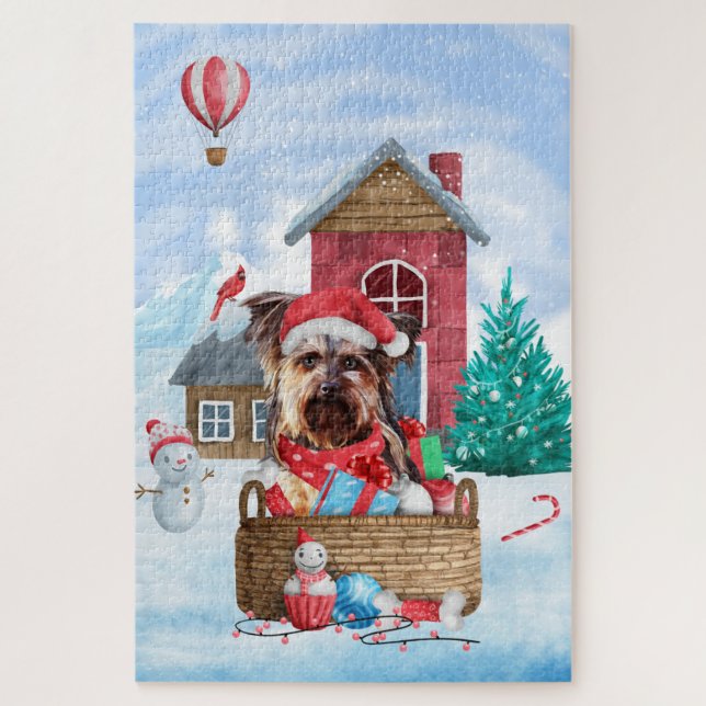Yorkshire Terrier Dog In snow Christmas Dog House  Jigsaw Puzzle (Vertical)