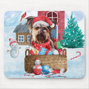 Yorkshire Terrier Dog In snow Christmas Dog House Mouse Mat