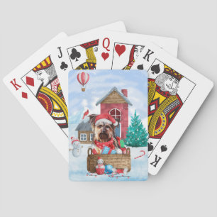Yorkshire Terrier Dog In snow Christmas Dog House Playing Cards