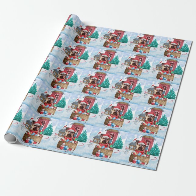 Yorkshire Terrier Dog In snow Christmas Dog House Wrapping Paper (Unrolled)