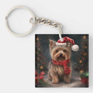 Yorkshire Terrier Dog in Snow Christmas Key Ring