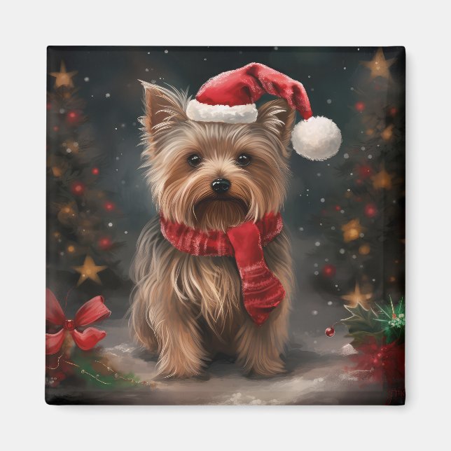Yorkshire Terrier Dog in Snow Christmas Magnet (Front)