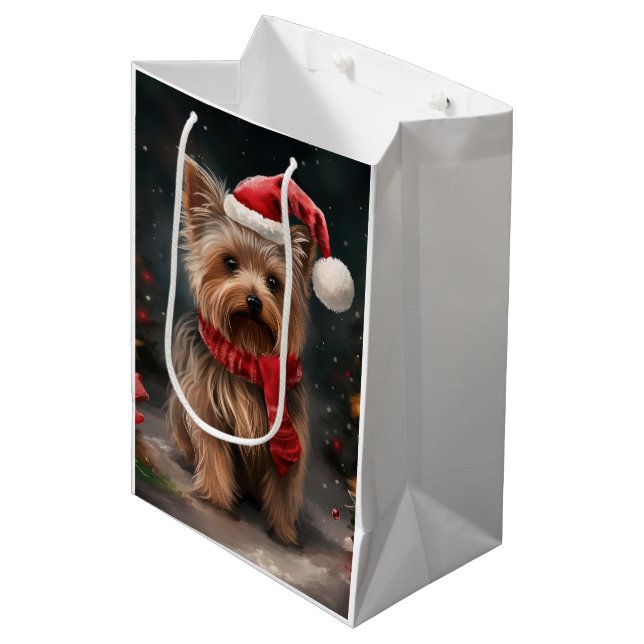 Yorkshire Terrier Dog in Snow Christmas Medium Gift Bag (Front Angled)