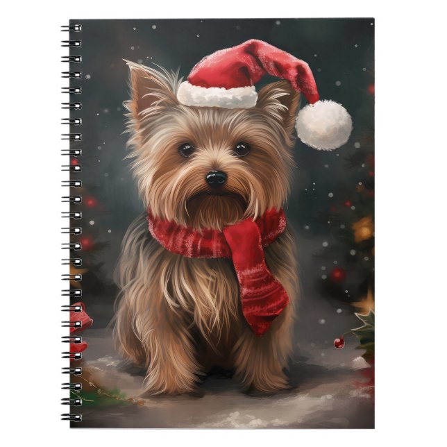 Yorkshire Terrier Dog in Snow Christmas Notebook (Front)