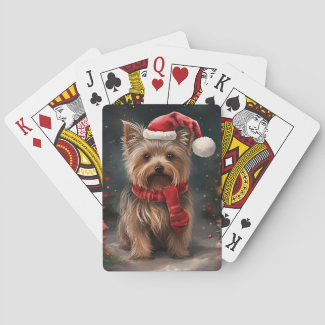 Yorkshire Terrier Dog in Snow Christmas Playing Cards (Back)