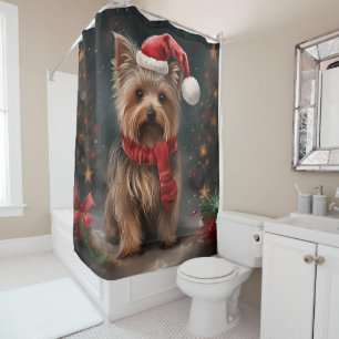 Yorkshire Terrier Dog in Snow Christmas Shower Curtain
