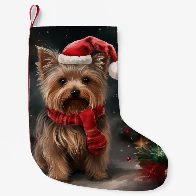 Yorkshire Terrier Dog in Snow Christmas Small Christmas Stocking (Front)