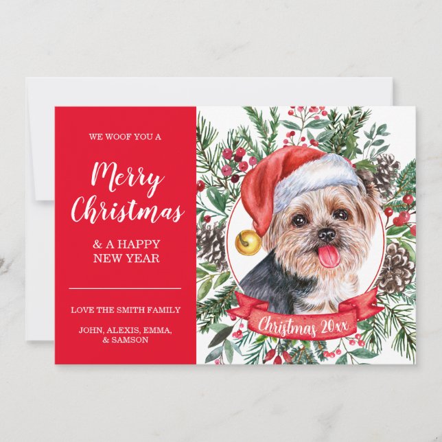Yorkshire Terrier Dog Inexpensive Christmas Card (Front)