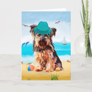 Yorkshire Terrier Dog on Beach  Card