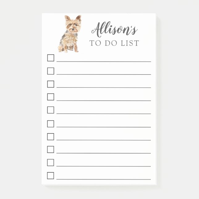 Yorkshire Terrier Dog Personalised To Do List Post-it Notes (Front)