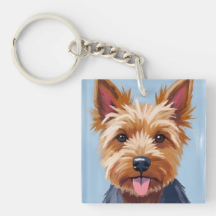 Yorkshire Terrier Dog Portrait Painting Key Ring