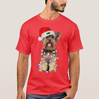 Yorkshire Terrier dog Santa Christmas Tree Lights  T-Shirt
