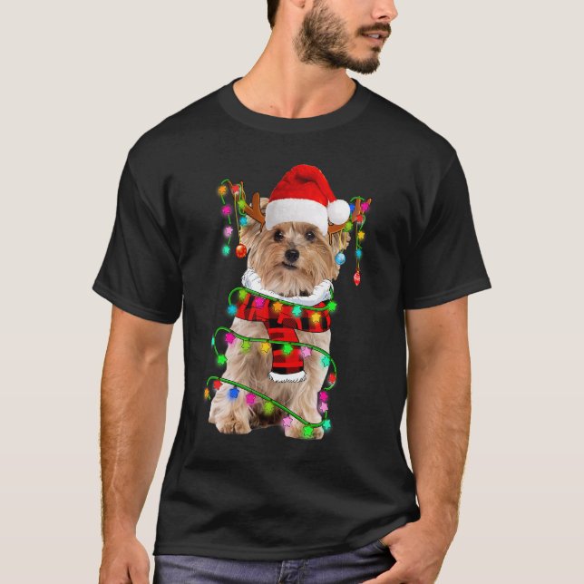 Yorkshire Terrier Dog Santa Xmas Puppy Christmas L T-Shirt (Front)