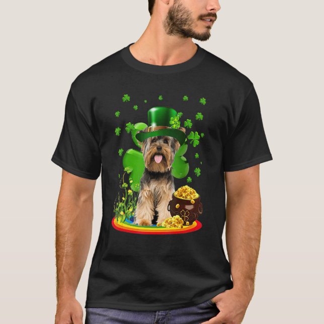 Yorkshire Terrier Dog Shamrock St Patricks Day Dog T-Shirt (Front)
