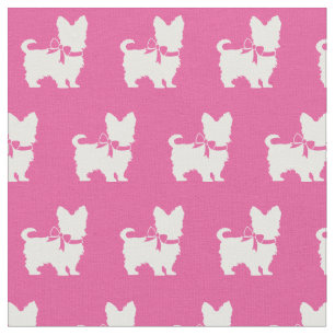Yorkshire Terrier Dog Silhouette Pet Yorkie Pink Fabric