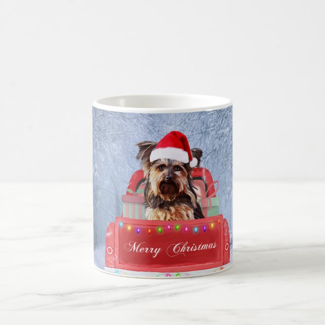  Yorkshire Terrier Dog Snow sitting in Christmas  Coffee Mug (Center)