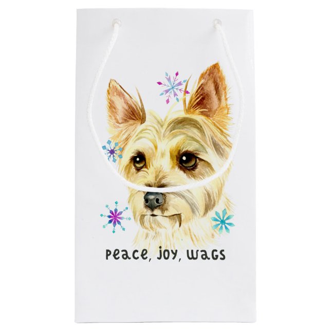 Yorkshire Terrier Dog, Snowflakes, Christmas Small Gift Bag (Back)