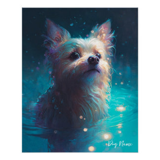 Yorkshire Terrier dog swimming in water 005 Poster