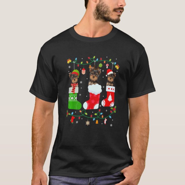 Yorkshire Terrier Dog Three Christmas Socks Sweate T-Shirt (Front)
