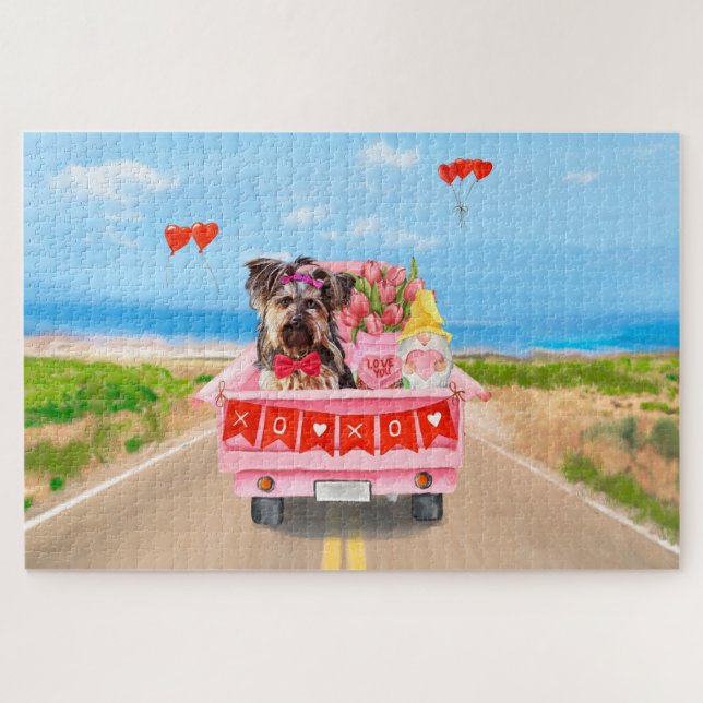 Yorkshire Terrier Dog Valentine's Day Truck Hearts Jigsaw Puzzle (Horizontal)