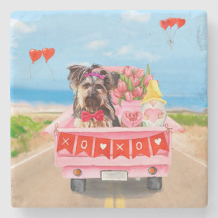 Yorkshire Terrier Dog Valentine's Day Truck Hearts Stone Coaster