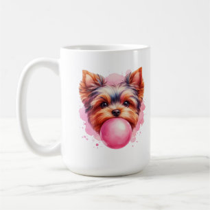 Yorkshire Terrier Dog w Pink Bubblegum Watercolor Coffee Mug