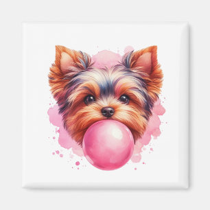 Yorkshire Terrier Dog w Pink Bubblegum Watercolor Magnet
