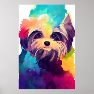 Yorkshire Terrier Dog Wild Nature Animal Colors Ar Poster