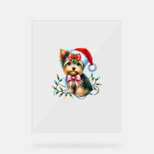 Yorkshire Terrier Dog With Coquette Bow Christmas  Acrylic Sign