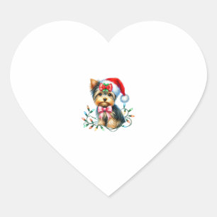Yorkshire Terrier Dog With Coquette Bow Christmas Heart Sticker