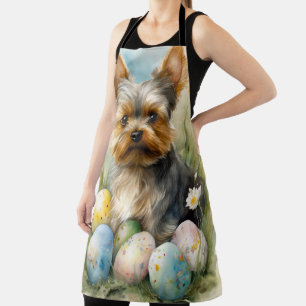 Yorkshire Terrier Dog With Easter Eggs Holiday Apron