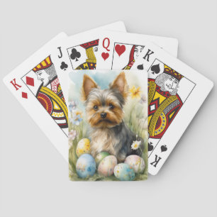 Yorkshire Terrier Dog With Easter Eggs Holiday Playing Cards