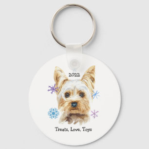 Yorkshire Terrier Dog with Snowflakes Watercolor Key Ring