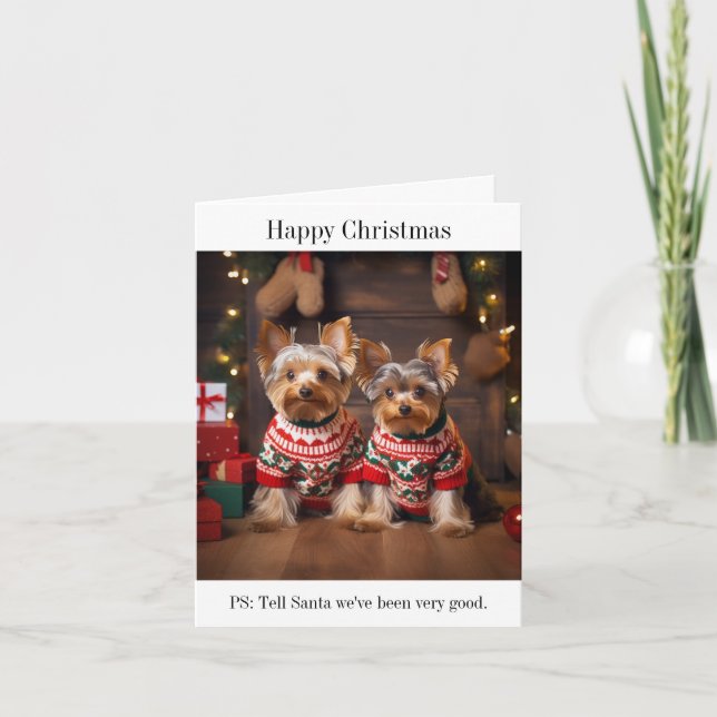 Yorkshire Terrier Dogs Christmas Card (Front)