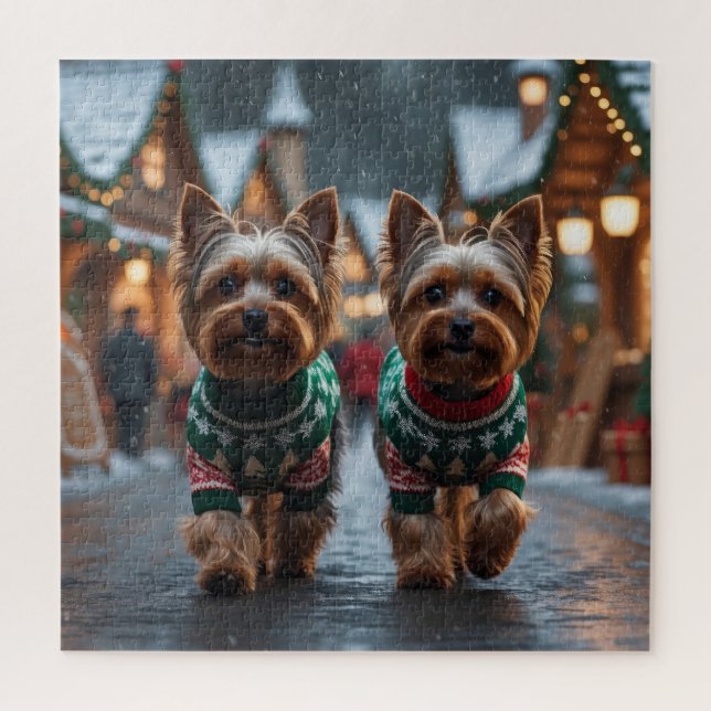 Yorkshire Terrier Dogs Christmas Snow Holiday  Jigsaw Puzzle (Vertical)