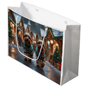Yorkshire Terrier Dogs Christmas Snow Holiday  Large Gift Bag