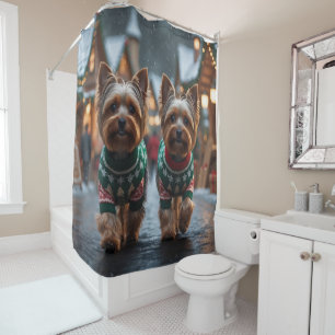 Yorkshire Terrier Dogs Christmas Snow Holiday  Shower Curtain