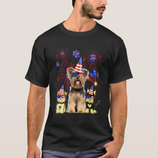 Yorkshire Terrier Dogs Fireworks American Flag 4th T-Shirt