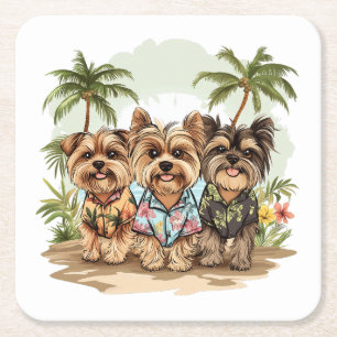 Yorkshire Terrier Dogs Hawaiian Shirts Square Paper Coaster