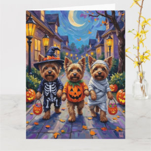 Yorkshire Terrier Dogs in Halloween Costumes Card