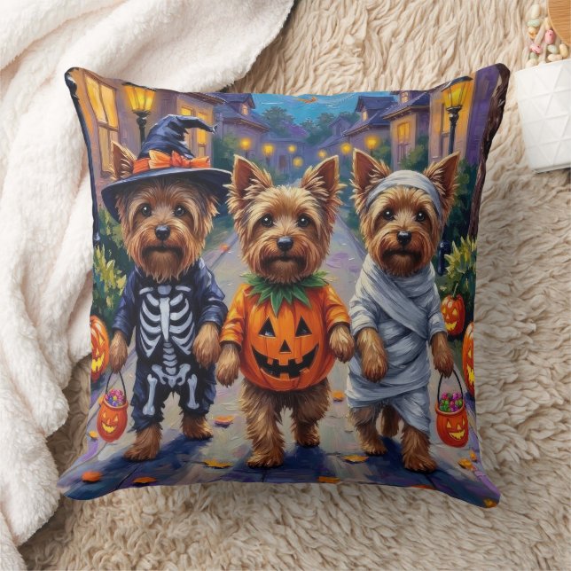 Yorkshire Terrier Dogs in Halloween Costumes Cushion (Blanket)