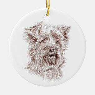 Yorkshire Terrier Drawing Ceramic Tree Decoration