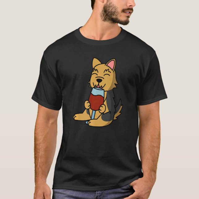 Yorkshire Terrier Drinking Wine Dog   T-Shirt (Front)
