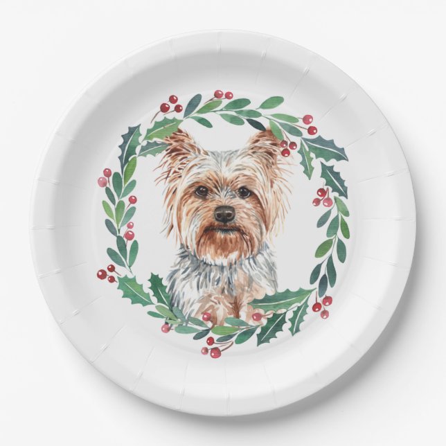 Yorkshire Terrier Elegant Dog Christmas Holiday Paper Plate (Front)
