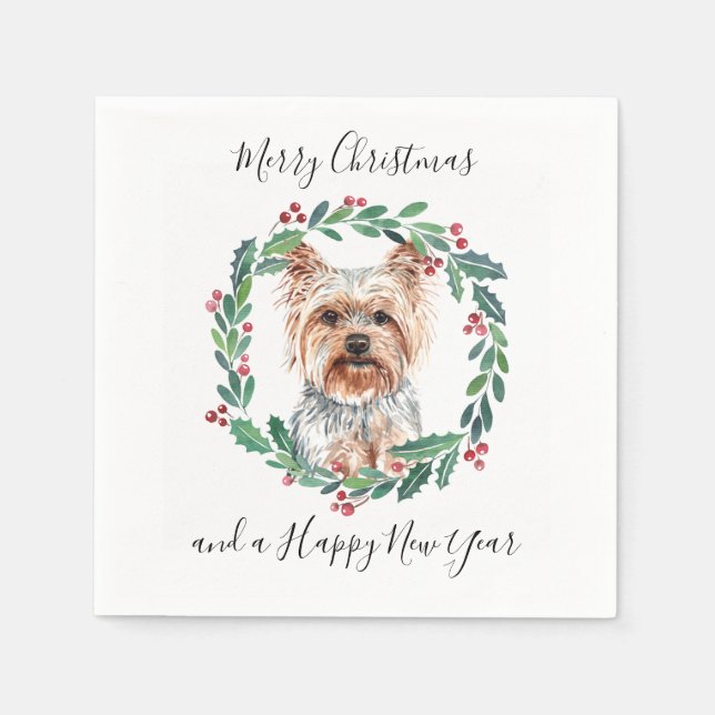 Yorkshire Terrier Elegant Dog Merry Christmas Napkin (Front)