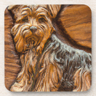 Yorkshire Terrier Faux Wood Carving Coaster