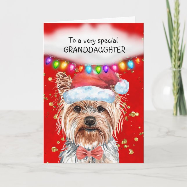 Yorkshire terrier granddaughter cute Xmas wishes Card (Front)