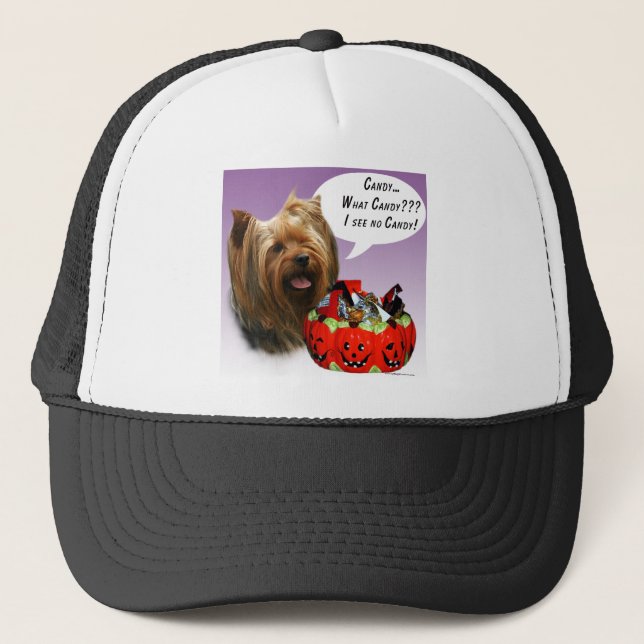 Yorkshire Terrier Halloween Candy Trucker Hat (Front)